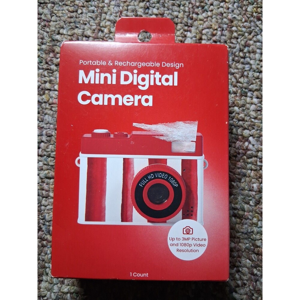 Mini Digital Camera Compact 3MP 1080p HD USB-C 2in Screen Red/White